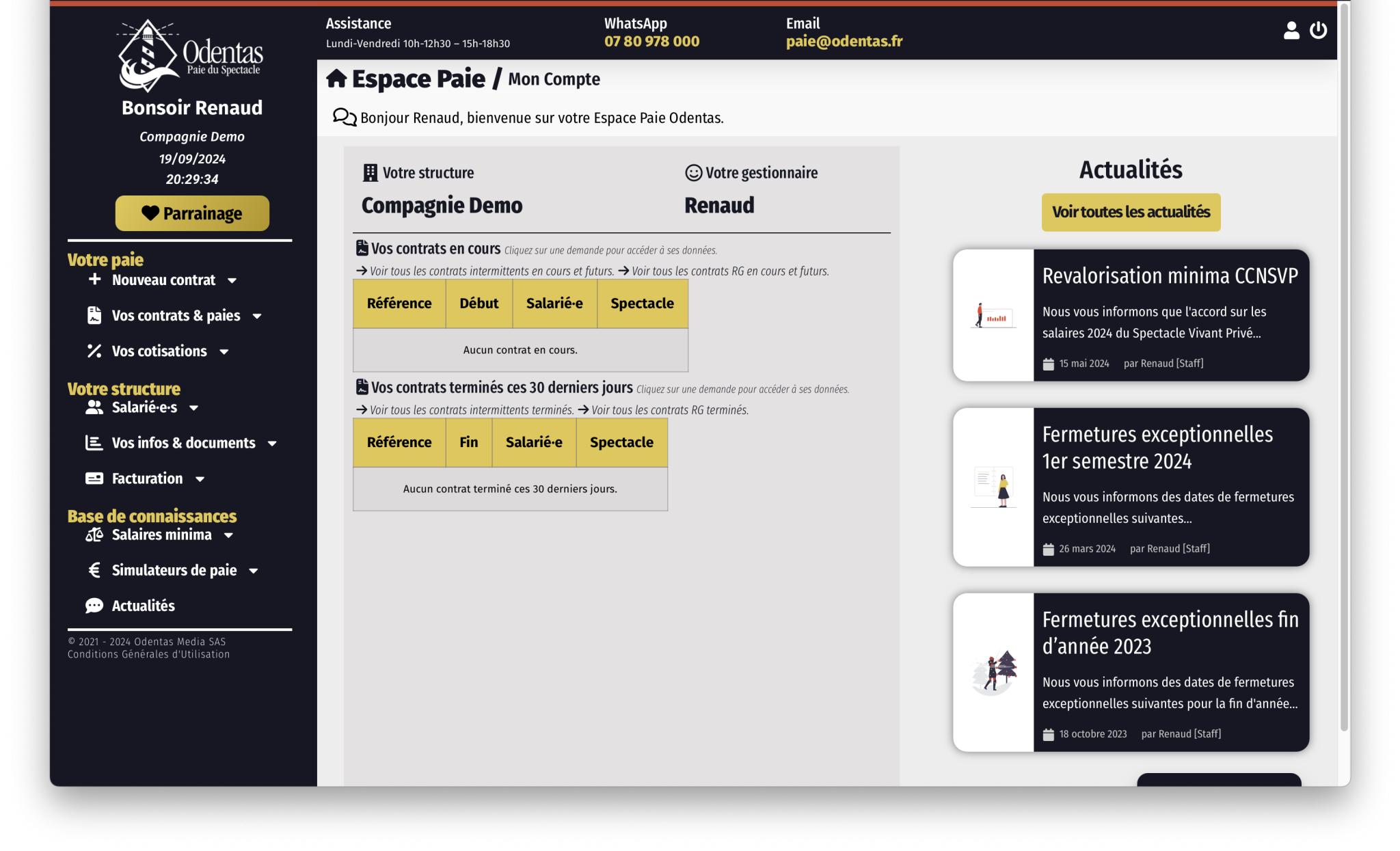Aperçu de l’Espace Paie Odentas